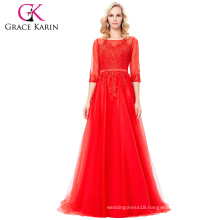 Grace Karin Floor-Length 3/4 Sleeve Long Tulle Netting Lace Red Evening Dress 8 Size US 2~16 GK000122-1